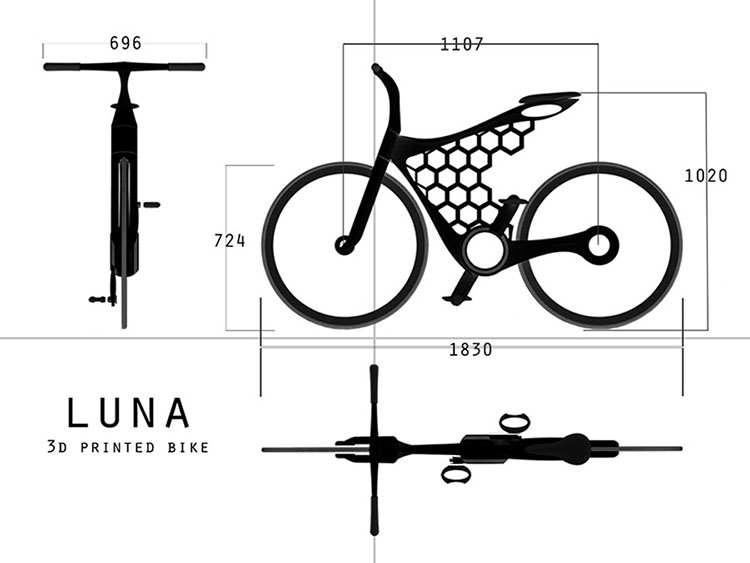 Luna Bicycle 3D 打印的尼龙车架 Luna Bicycle 3D 打印的尼龙车架